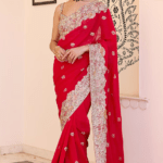 Red Georgette Aari Embroidered Saree Set