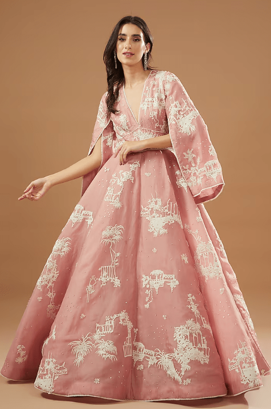 Pink Organza Embroidered Gown