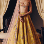 Yellow Silk Aari Embroidered Lehenga Set