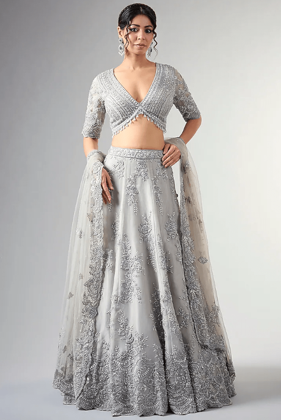 Blue Organza Cutdana Work Lehenga Set