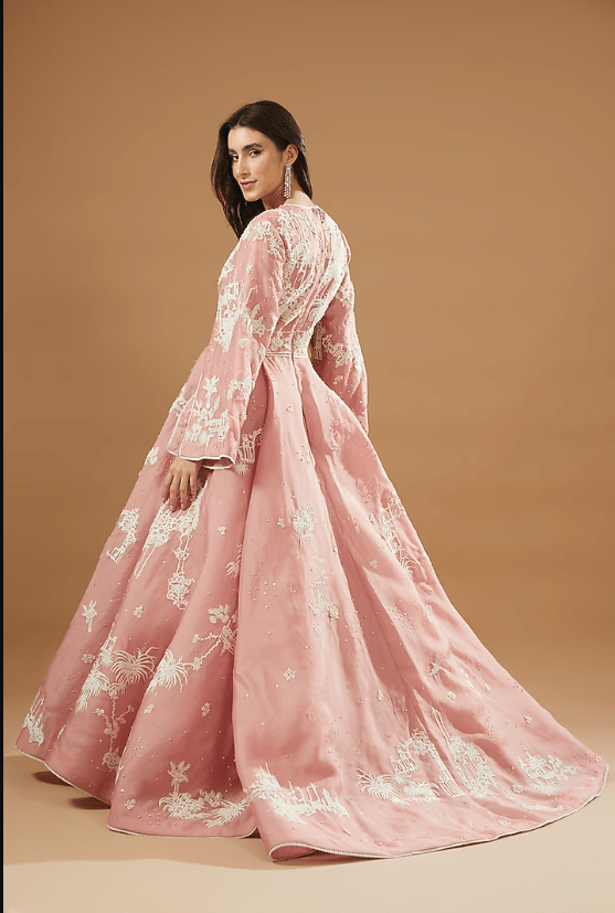 Pink Organza Embroidered Gown - Image 2
