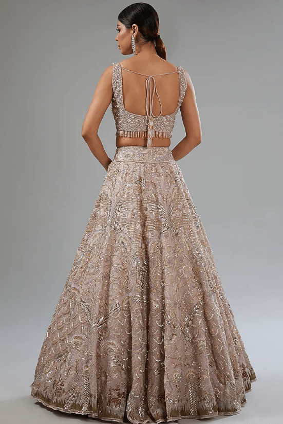 Pink Sheen Organza Sequins Embroidered Lehenga Set - Image 2