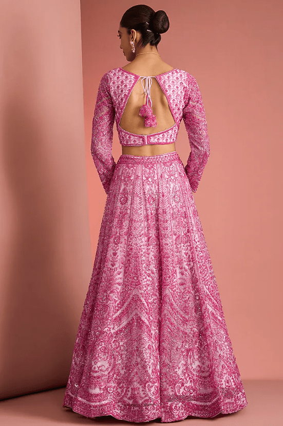 Pink Double Net Cutdana Embroidered Lehenga Set - Image 2