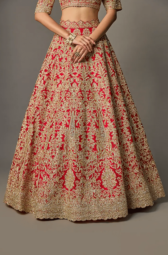 Red Organza Hand Embroidered Lehenga Set - Image 3