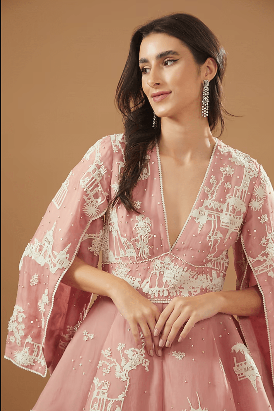 Pink Organza Embroidered Gown - Image 3