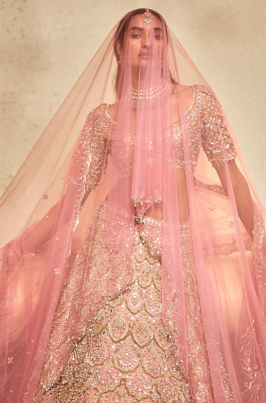 Rose Pink Organza Mirror & Sequin Embellished Lehenga Set - Image 3