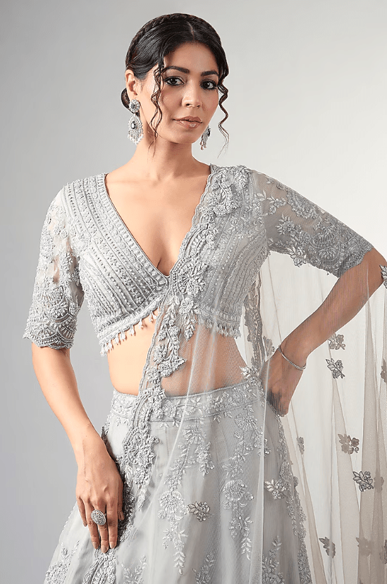 Blue Organza Cutdana Work Lehenga Set - Image 4