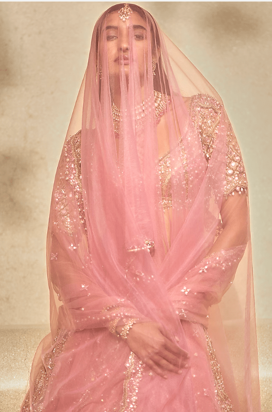 Rose Pink Organza Mirror & Sequin Embellished Lehenga Set - Image 4