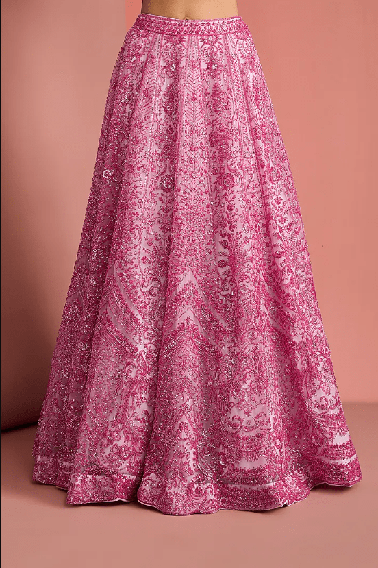 Pink Double Net Cutdana Embroidered Lehenga Set - Image 4