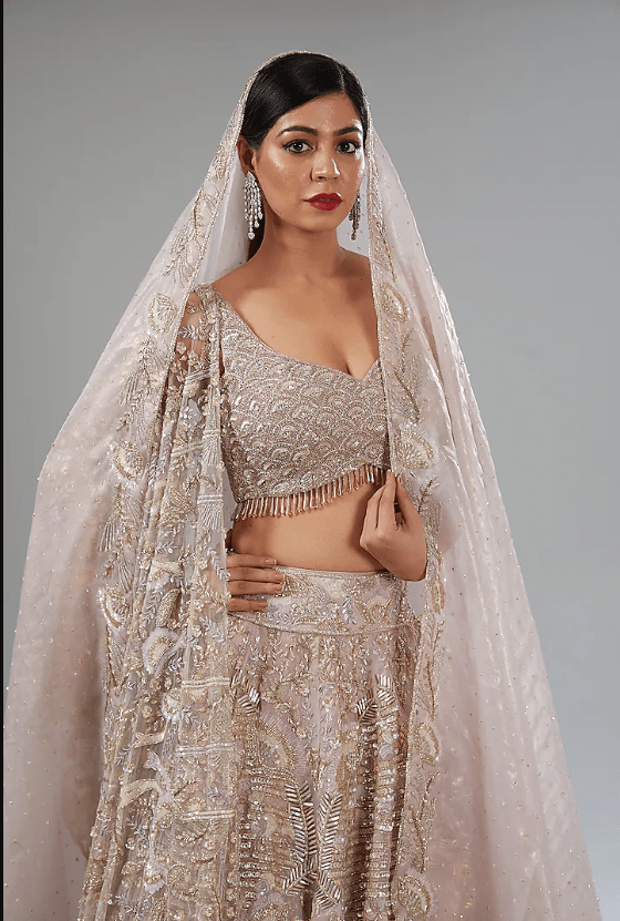 Pink Sheen Organza Sequins Embroidered Lehenga Set - Image 4