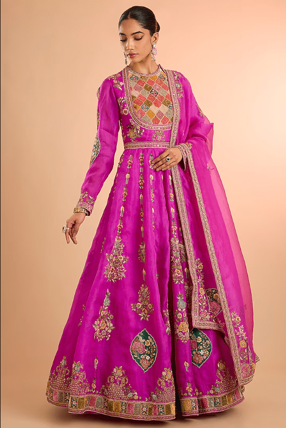 Fuchsia Pink Organza Anarkali Set