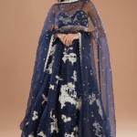 Blue Organza Applique Embroidered Lehenga Set