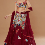 Red Organza Embroidered Lehenga Set