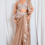 Peach Organza Draped Saree Set