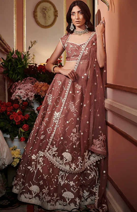 Grape Pink Embroidered Lehenga Set