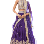 Purple Georgette Motif Embellished Lehenga Set