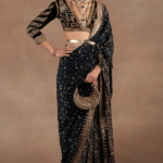 Midnight Blue Silk Sequins Embroidered Saree Set