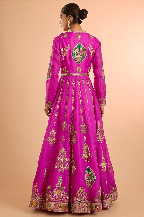 Fuchsia Pink Organza Anarkali Set - Image 2