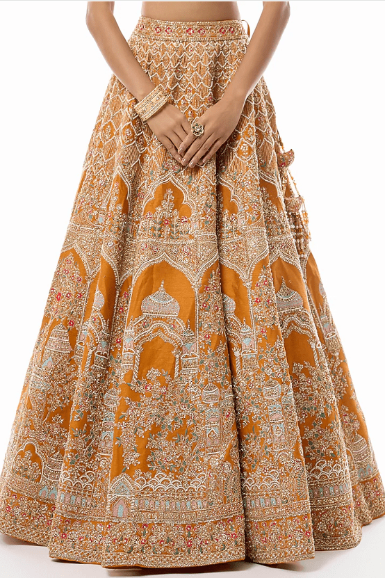 Rust Raw Silk Embroidered Lehenga Set - Image 3