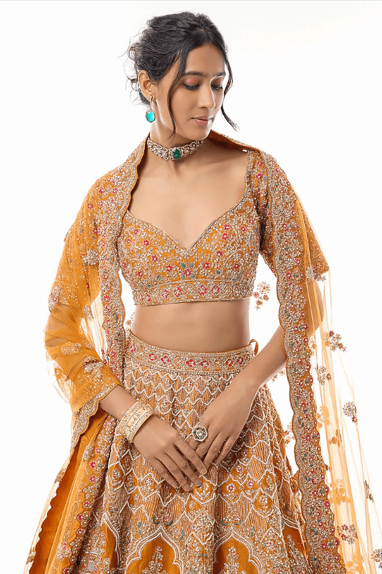 Rust Raw Silk Embroidered Lehenga Set - Image 4