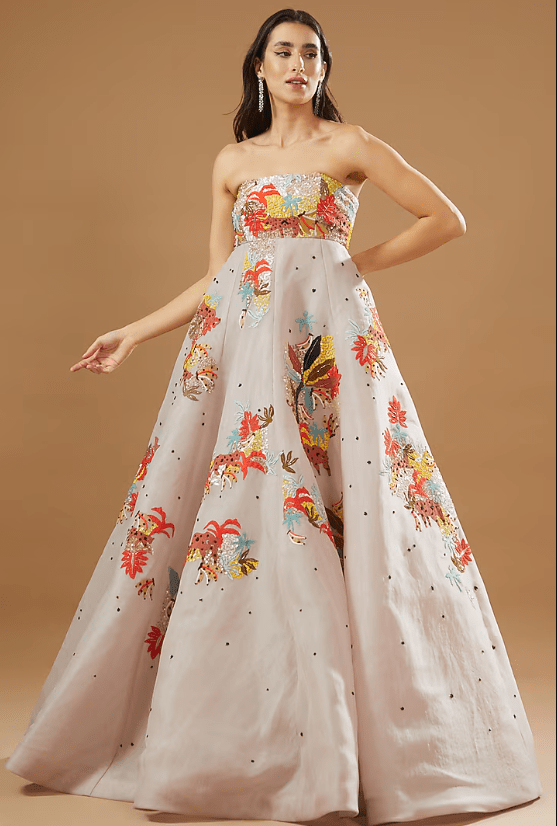 Beige Organza Embroidered Gown