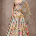 Multi-Colored Chanderi Floral Motif Printed Lehenga Set
