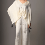 Cream Blended Satin Draped Kaftan And Pant