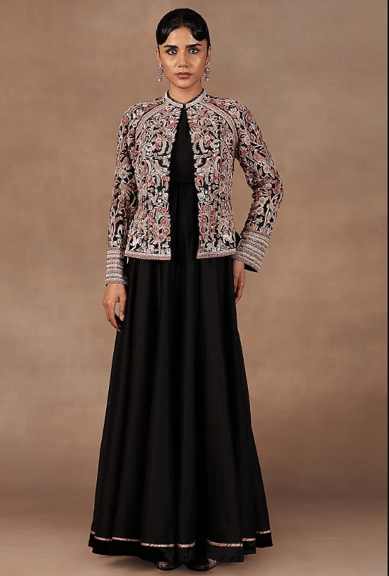 Black Silk Resham Embroidered Jacket