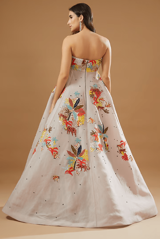 Beige Organza Embroidered Gown - Image 2