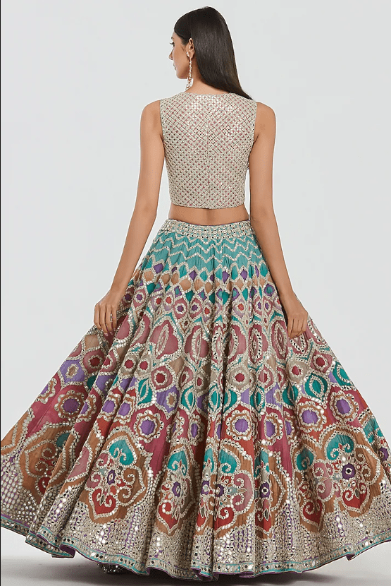 Multi-Colored Chanderi Mirror Work Lehenga Set - Image 2