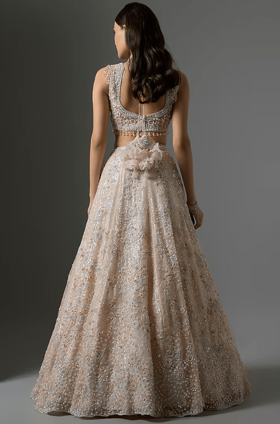 Peach Net Embroidered Lehenga Set - Image 2