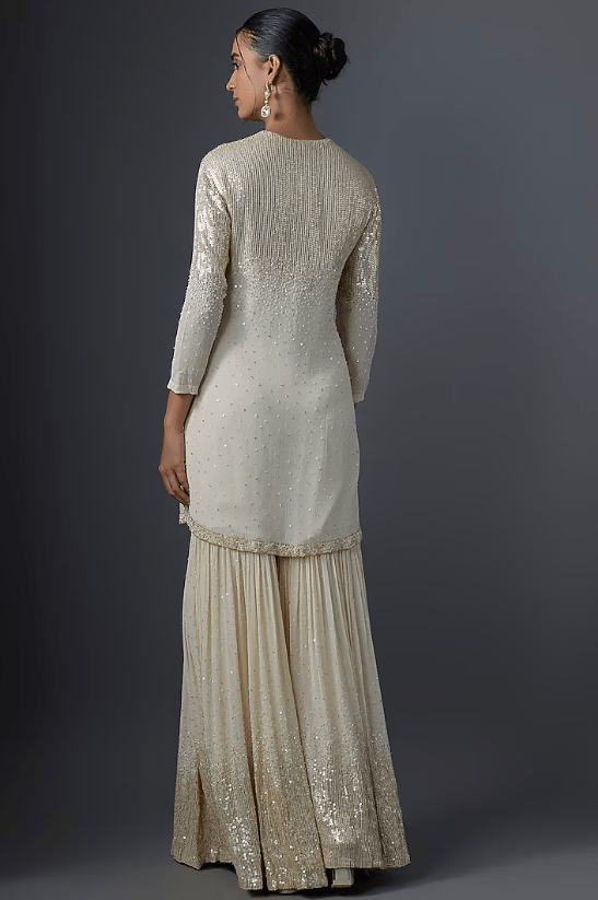 Ivory Chiffon Sequins Embroidered Gharara Set - Image 2
