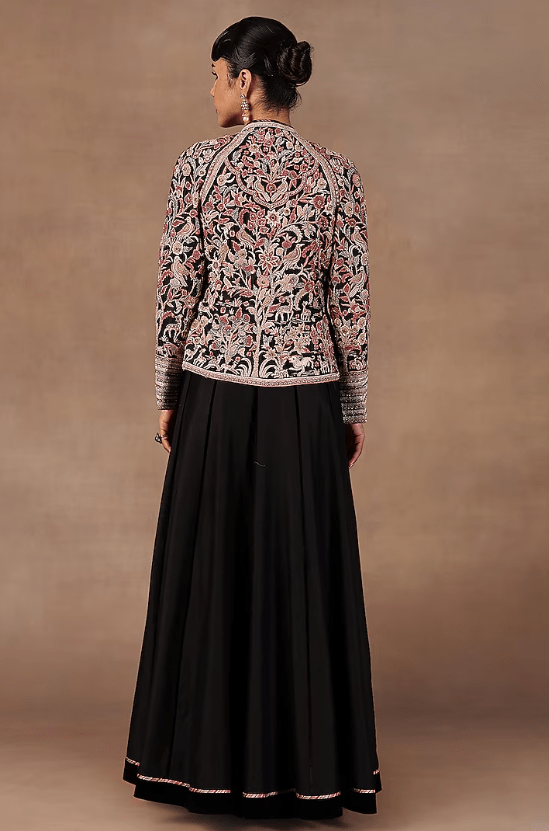 Black Silk Resham Embroidered Jacket - Image 2