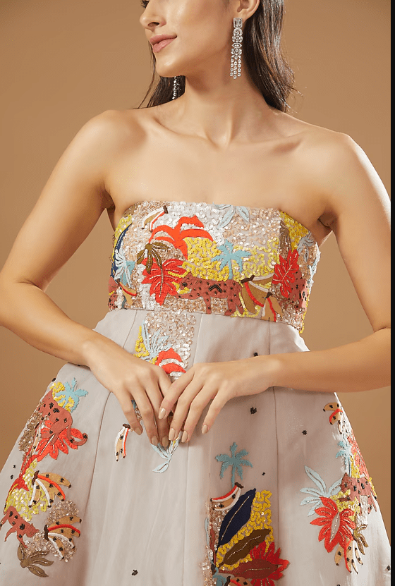 Beige Organza Embroidered Gown - Image 3