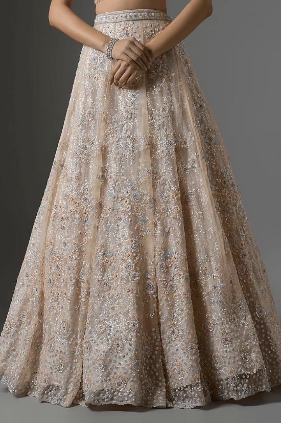 Peach Net Embroidered Lehenga Set - Image 3