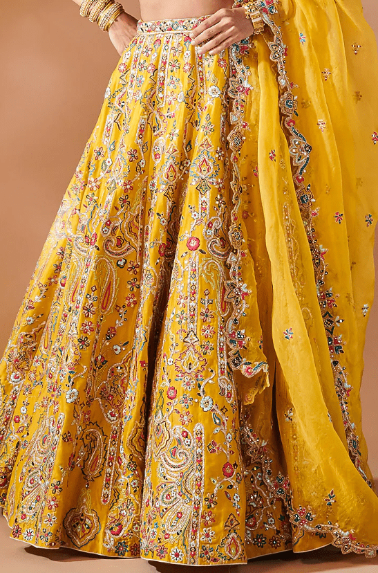 Mustard Chanderi Gota Embroidered Lehenga Set - Image 2