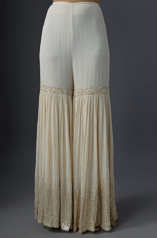 Ivory Chiffon Sequins Embroidered Gharara Set - Image 3