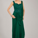 Emerald Green Georgette Draped Saree Set