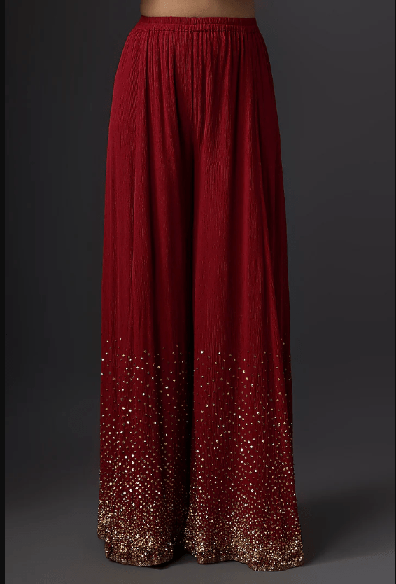 Red Chiffon Sequins Embroidered Kurta Set - Image 3