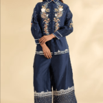 Blue Chanderi Hand Embroidered Tunic Set