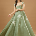 Sage Green Organza Embroidered Gown
