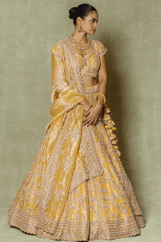 Yellow Silk Zardosi & Sequin Embroidered Lehenga Set