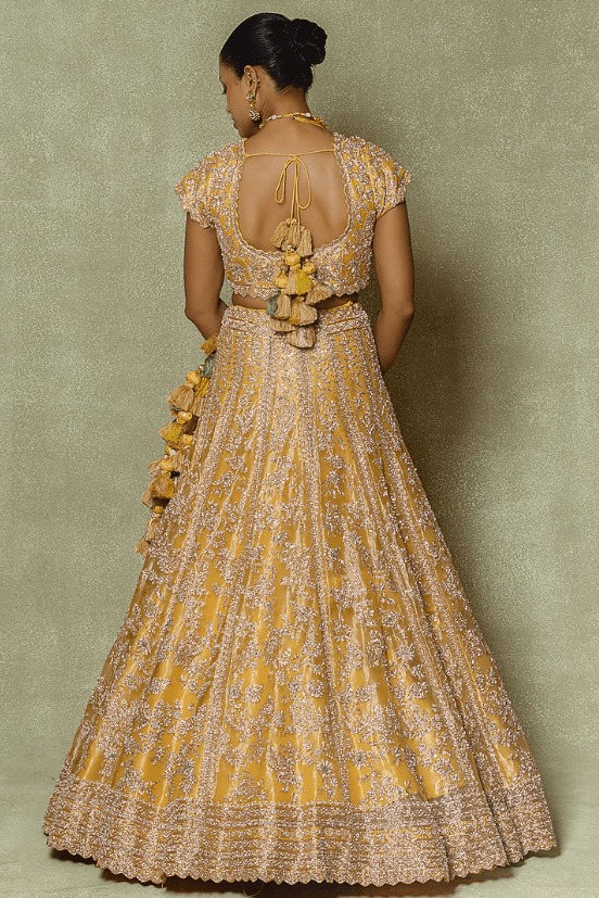 Yellow Silk Zardosi & Sequin Embroidered Lehenga Set - Image 2