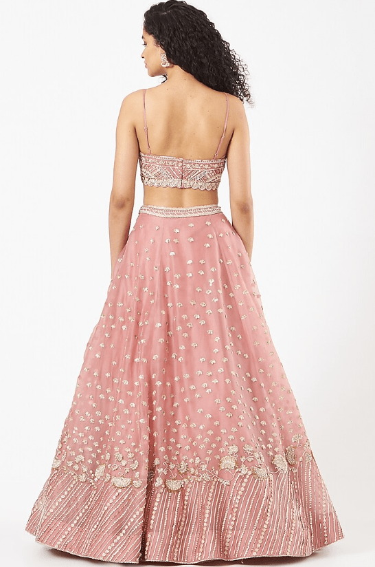 Rose Pink Organza Embroidered Lehenga Set - Image 2