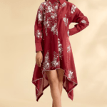 Red Chanderi Laser-Cut Applique Work Tunic