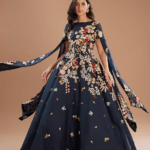 Blue Organza Floral Motif Embroidered Gown