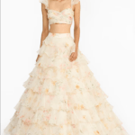 Pink & Yellow Silk Organza Printed Layered Ruffled Lehenga Set