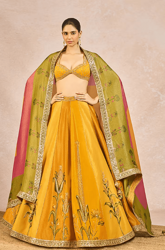 Yellow Tissue Boota Motif Embroidered Lehenga Set
