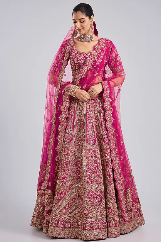 Pink Raw Silk Lehenga Set