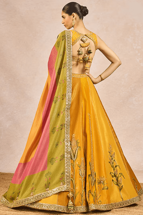 Yellow Tissue Boota Motif Embroidered Lehenga Set - Image 2
